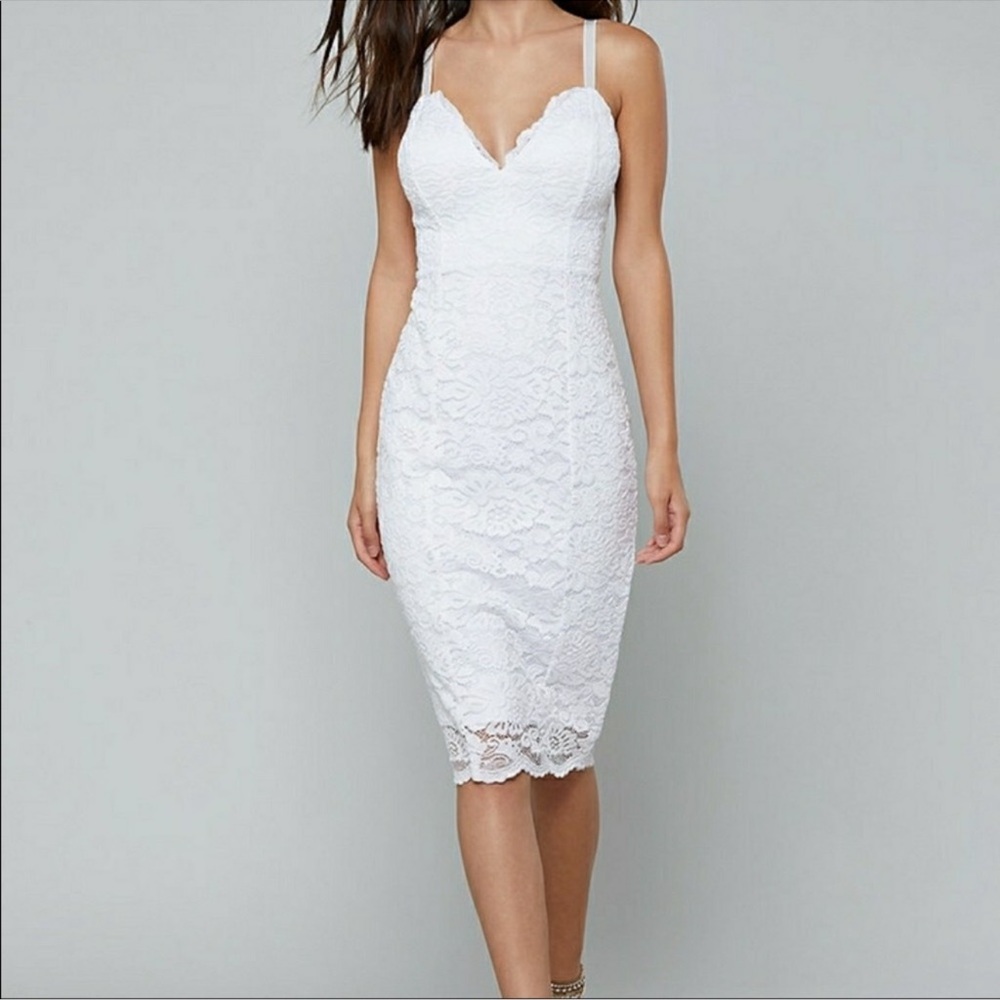 Bebe Strappy White Lace Midi Dress